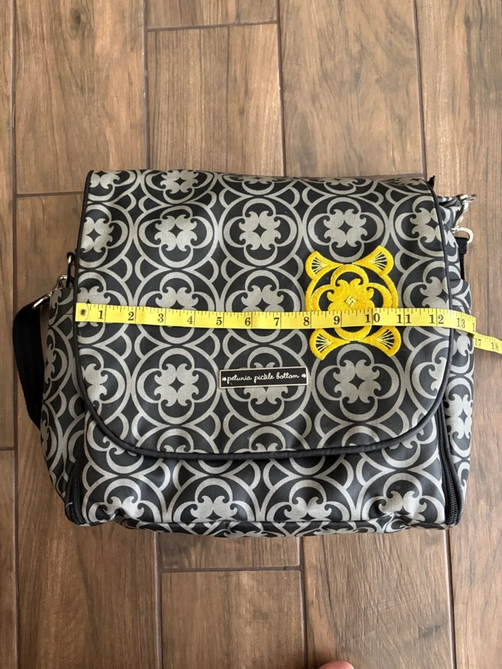 Petunia Pickle Bottom Black and Gray Messenger Bag with Yellow Detail
